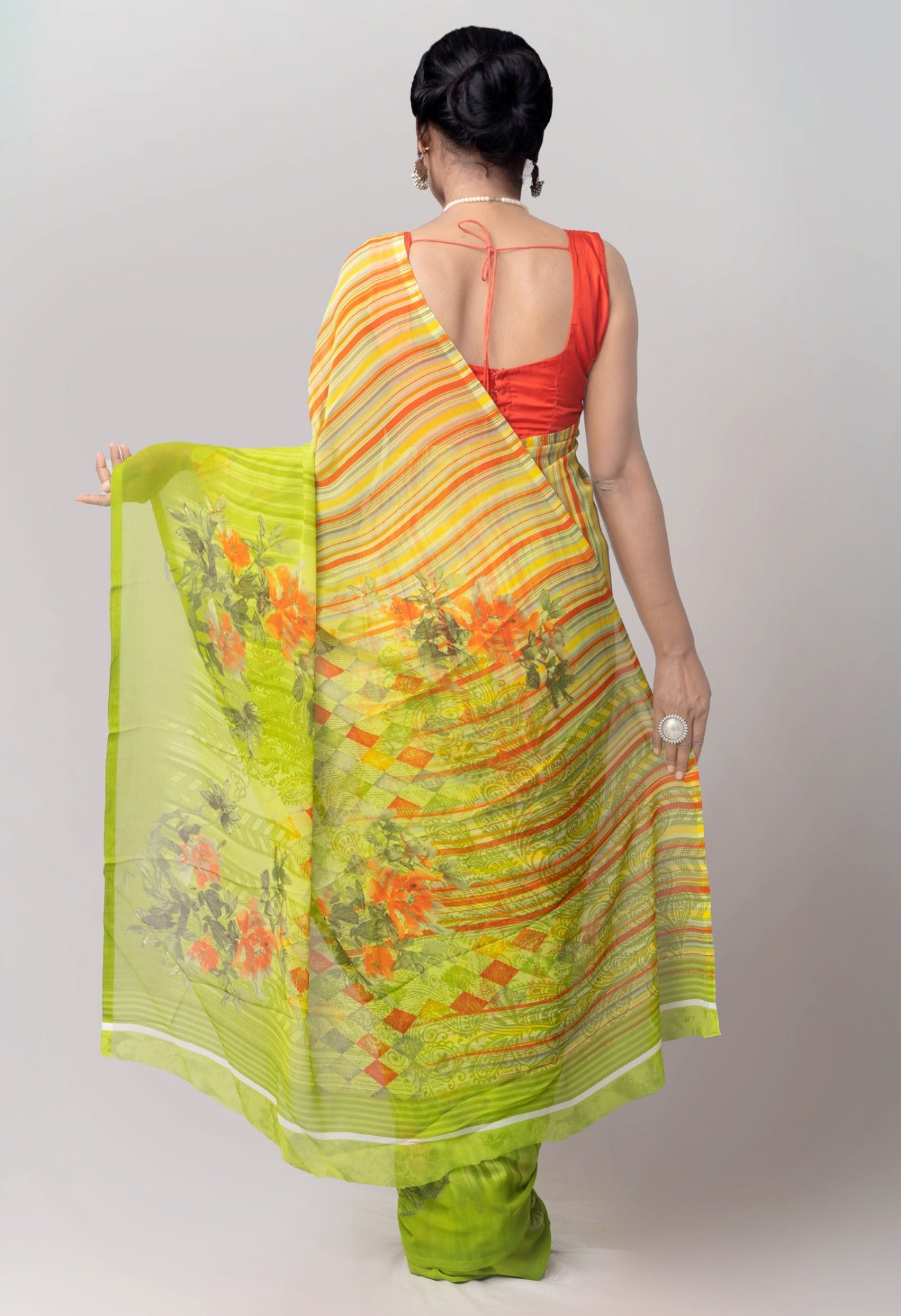 Online Shopping for Green  Printed Art Chiffon Saree with Chiffon from Punjab at Unnatisilks.comIndia
