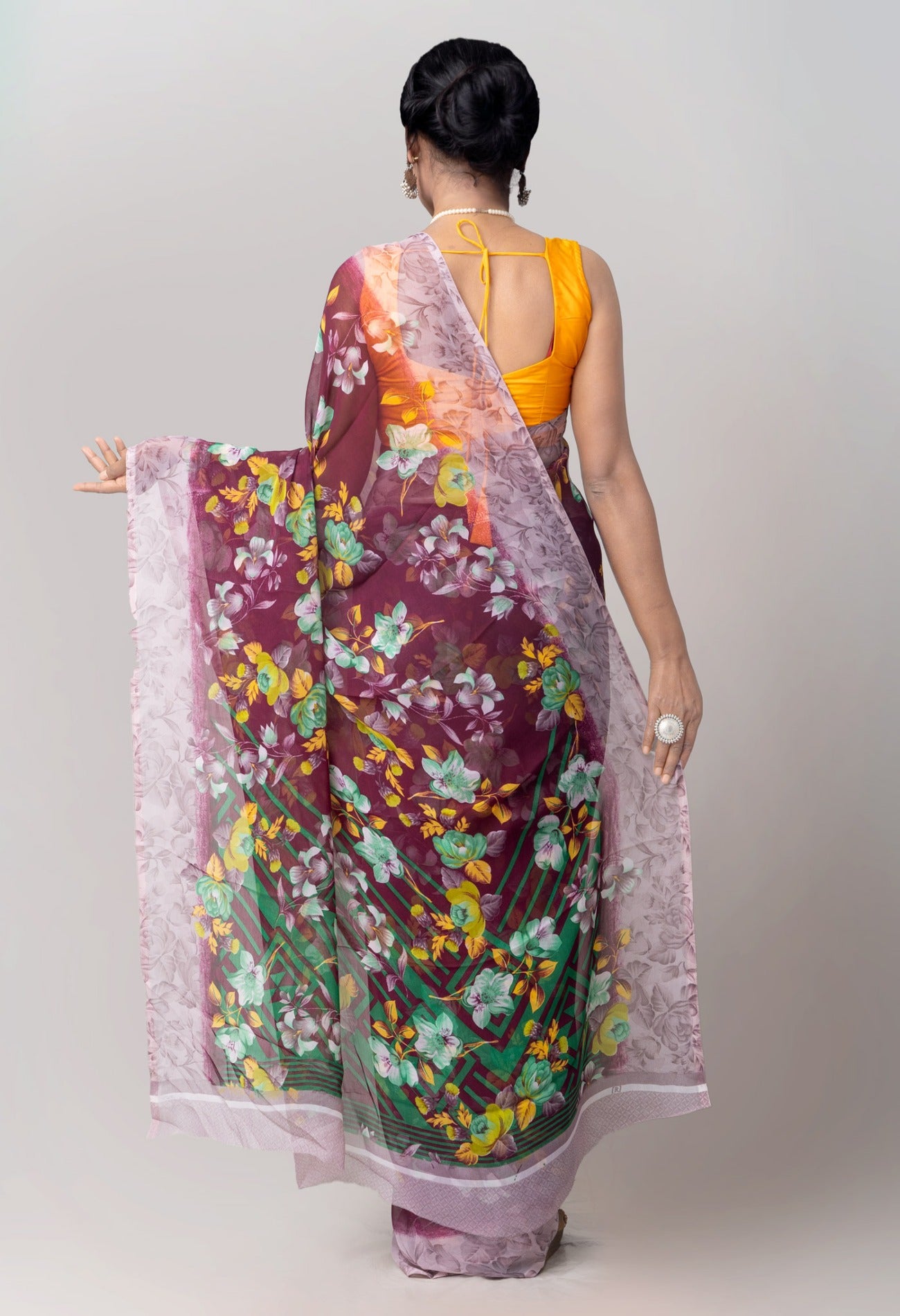 Online Shopping for Burgandy  Printed Art Chiffon Saree with Chiffon from Punjab at Unnatisilks.comIndia

