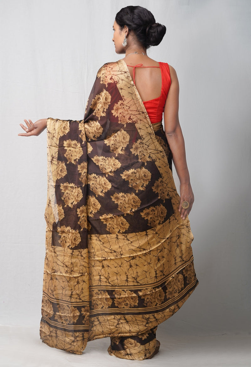 Online Shopping for Brown  Printed Art Chiffon Saree with Chiffon from Punjab at Unnatisilks.comIndia
