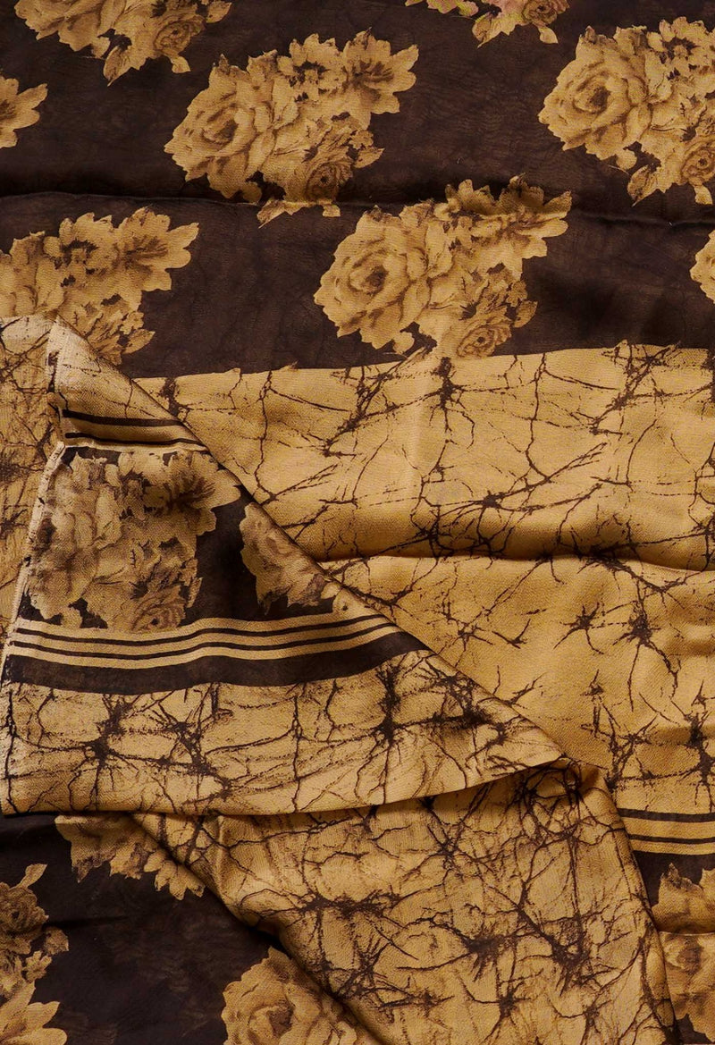 Brown  Printed Art Chiffon Saree