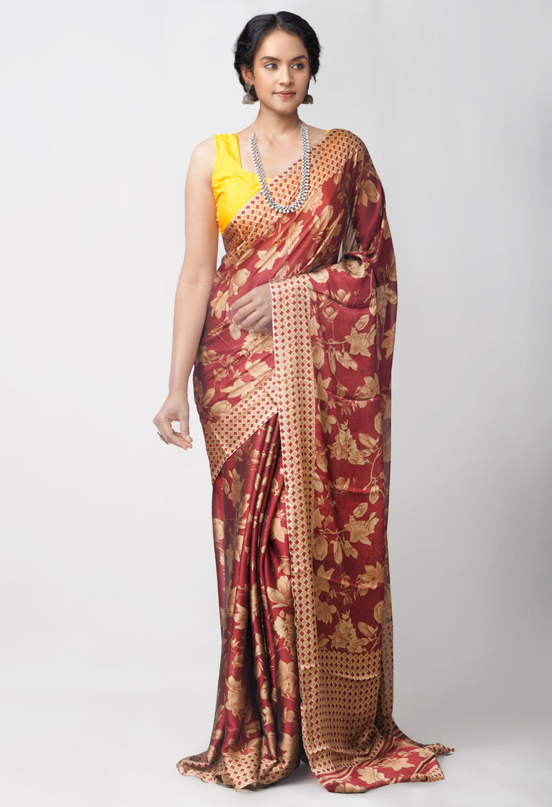 Online Shopping for Red  Printed Art Chiffon Saree with Chiffon from Punjab at Unnatisilks.comIndia
