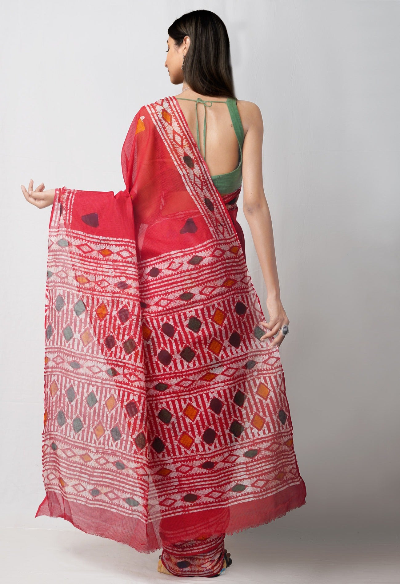 Online Shopping for Red Pure Batik Kota Cotton Saree with Batik from Rajasthan at Unnatisilks.comIndia

