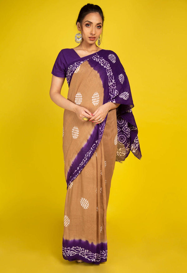 Online Shopping for Cream Pure Batik Kota Cotton Saree with Batik from Rajasthan at Unnatisilks.comIndia
