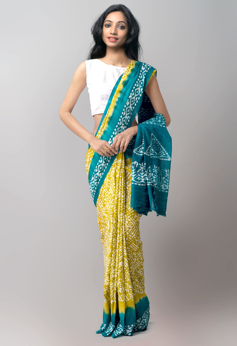 Yellow Pure Batik Kota Cotton Saree