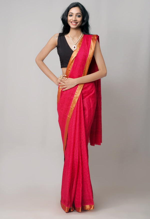 Online Shopping for Pink Pure Bagh venkatagiri Superfine Cotton Saree with Bagh from Andhra Pradesh at Unnatisilks.com India
