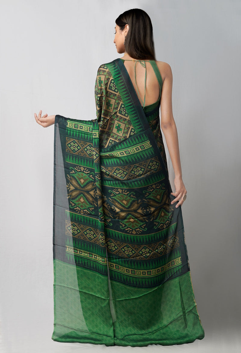 Online Shopping for Green  Chiffon Soft Silk Saree with Fancy/Ethnic Prints from Punjab at Unnatisilks.comIndia
