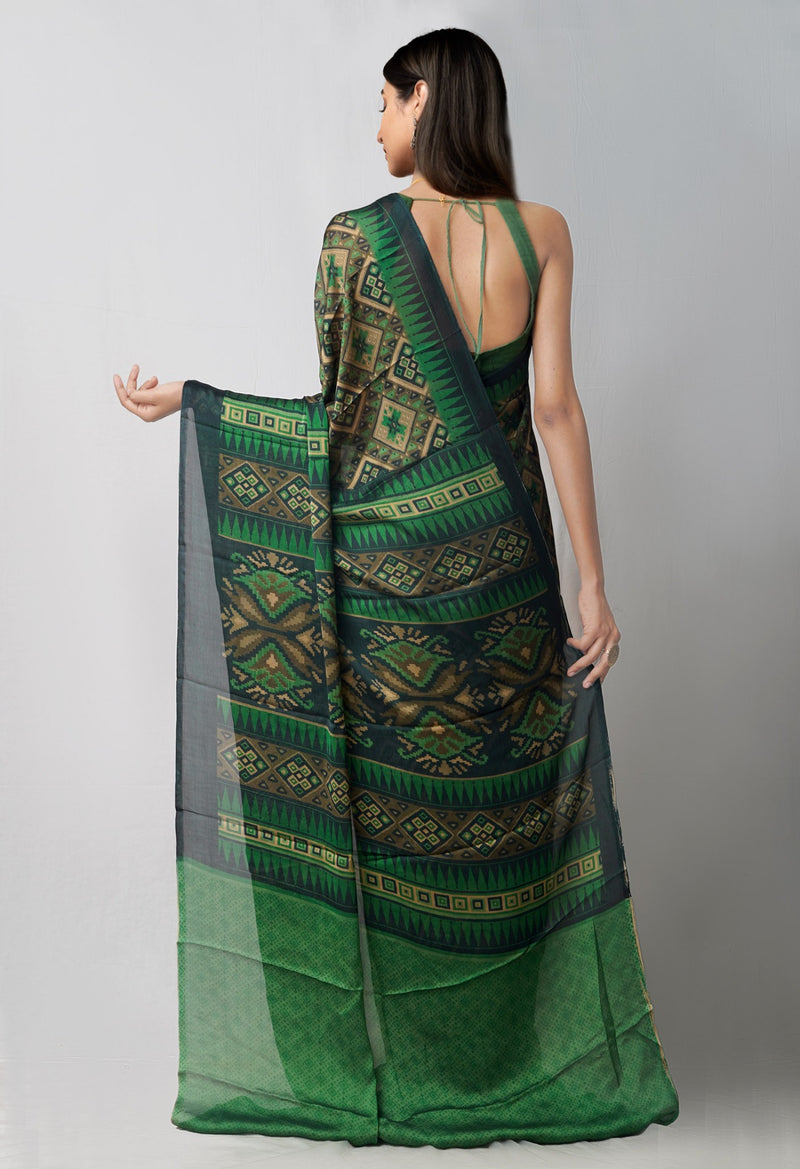 Online Shopping for Green  Chiffon Soft Silk Saree with Fancy/Ethnic Prints from Punjab at Unnatisilks.comIndia
