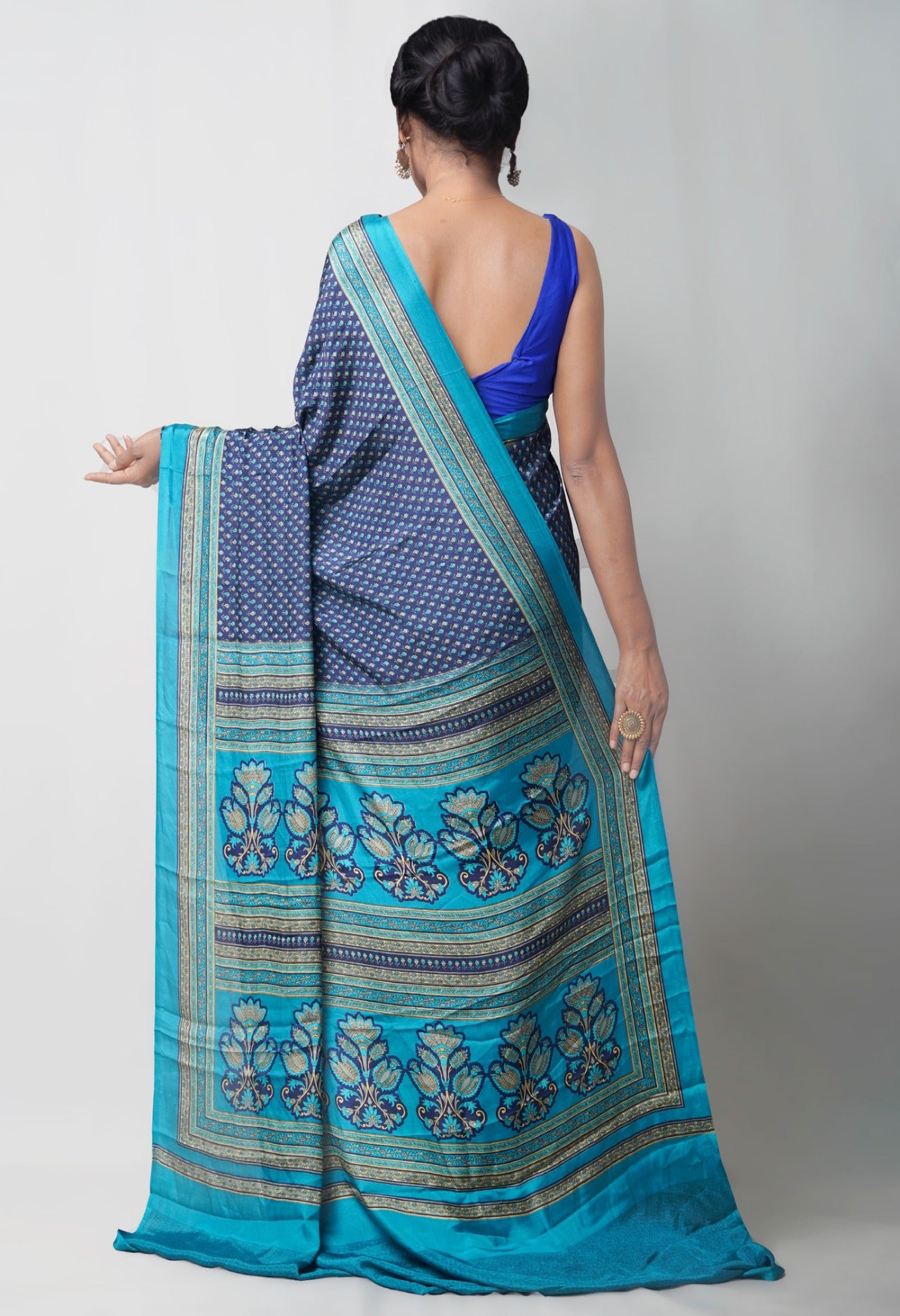 Online Shopping for Navy Blue   Crepe Soft Silk Saree with Fancy/Ethnic Prints from Punjab at Unnatisilks.com India
