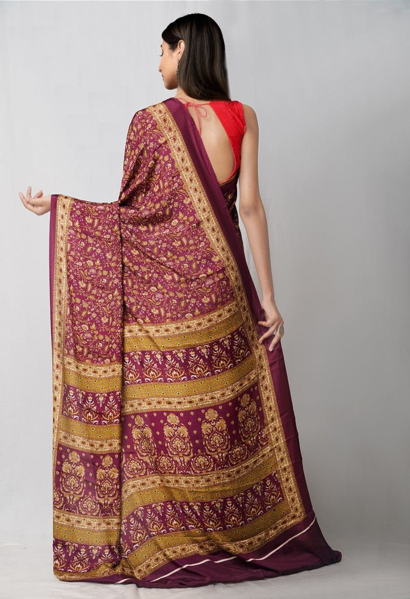 Online Shopping for Purple  Crepe Soft Silk Saree with Fancy/Ethnic Prints from Punjab at Unnatisilks.comIndia
