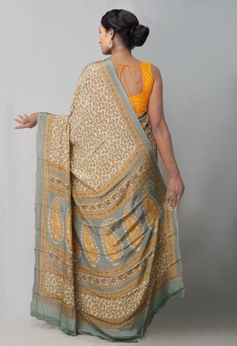 Online Shopping for Cream  Crepe Soft Silk Saree with Fancy/Ethnic Prints from Punjab at Unnatisilks.comIndia

