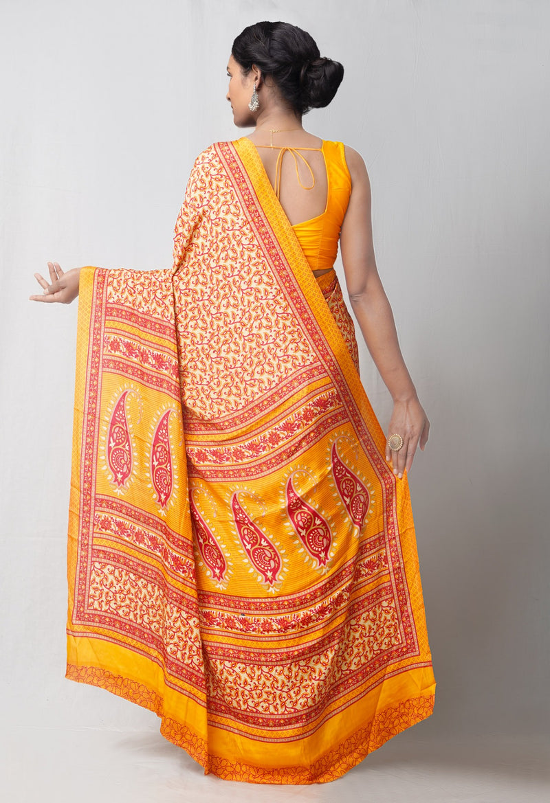 Online Shopping for Cream  Crepe Soft Silk Saree with Fancy/Ethnic Prints from Punjab at Unnatisilks.comIndia
