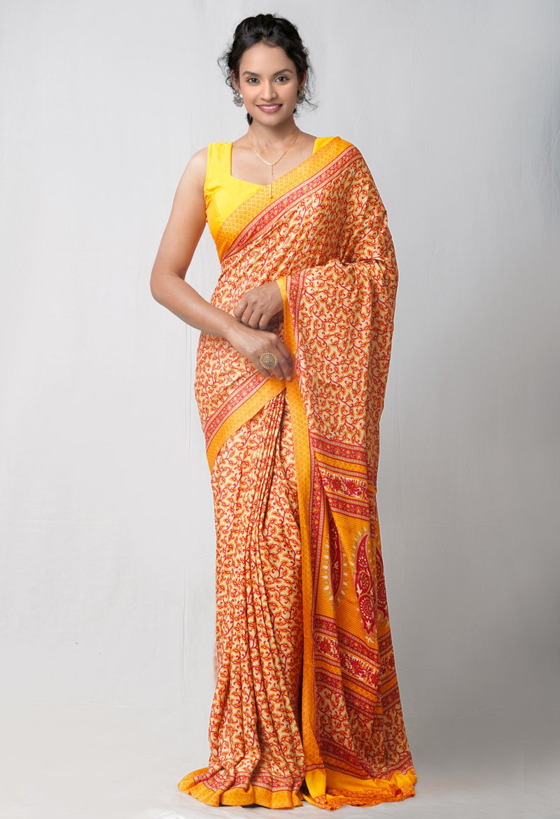 Online Shopping for Cream  Crepe Soft Silk Saree with Fancy/Ethnic Prints from Punjab at Unnatisilks.comIndia
