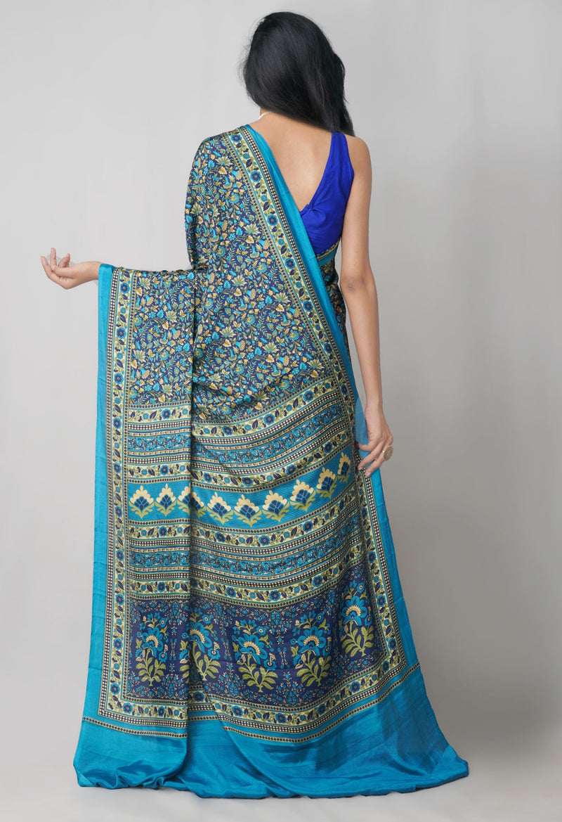 Online Shopping for Navy Blue  Crepe Soft Silk Saree with Fancy/Ethnic Prints from Punjab at Unnatisilks.com India
