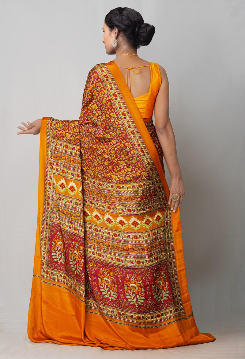 Online Shopping for Maroon  Crepe Soft Silk Saree with Fancy/Ethnic Prints from Punjab at Unnatisilks.comIndia
