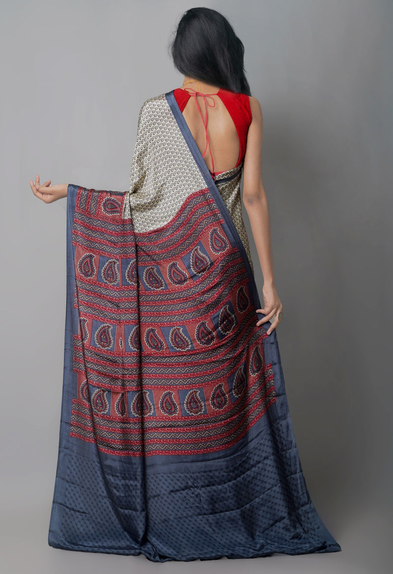 Online Shopping for Cream  Crepe Soft Silk Saree with Fancy/Ethnic Prints from Punjab at Unnatisilks.comIndia
