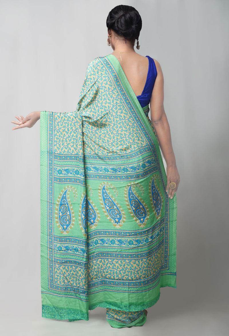 Online Shopping for Cream  Crepe Soft Silk Saree with Fancy/Ethnic Prints from Punjab at Unnatisilks.com India
