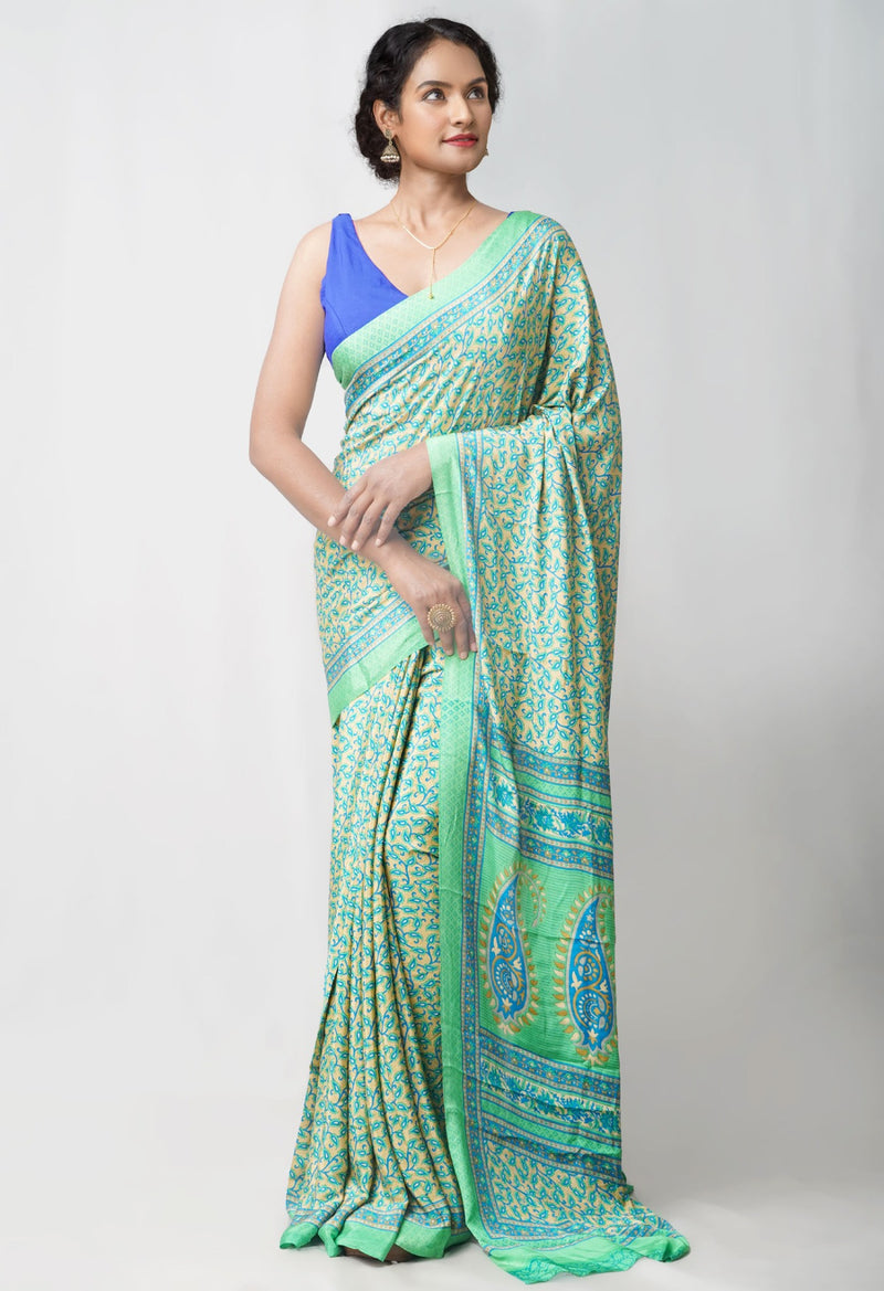 Online Shopping for Cream  Crepe Soft Silk Saree with Fancy/Ethnic Prints from Punjab at Unnatisilks.com India
