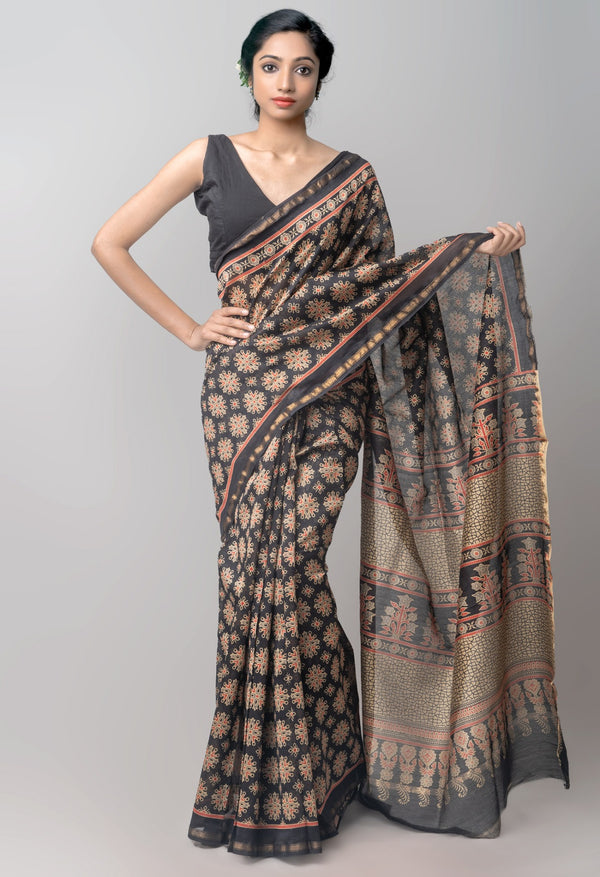 Black Pure Mulmul Cotton Saree