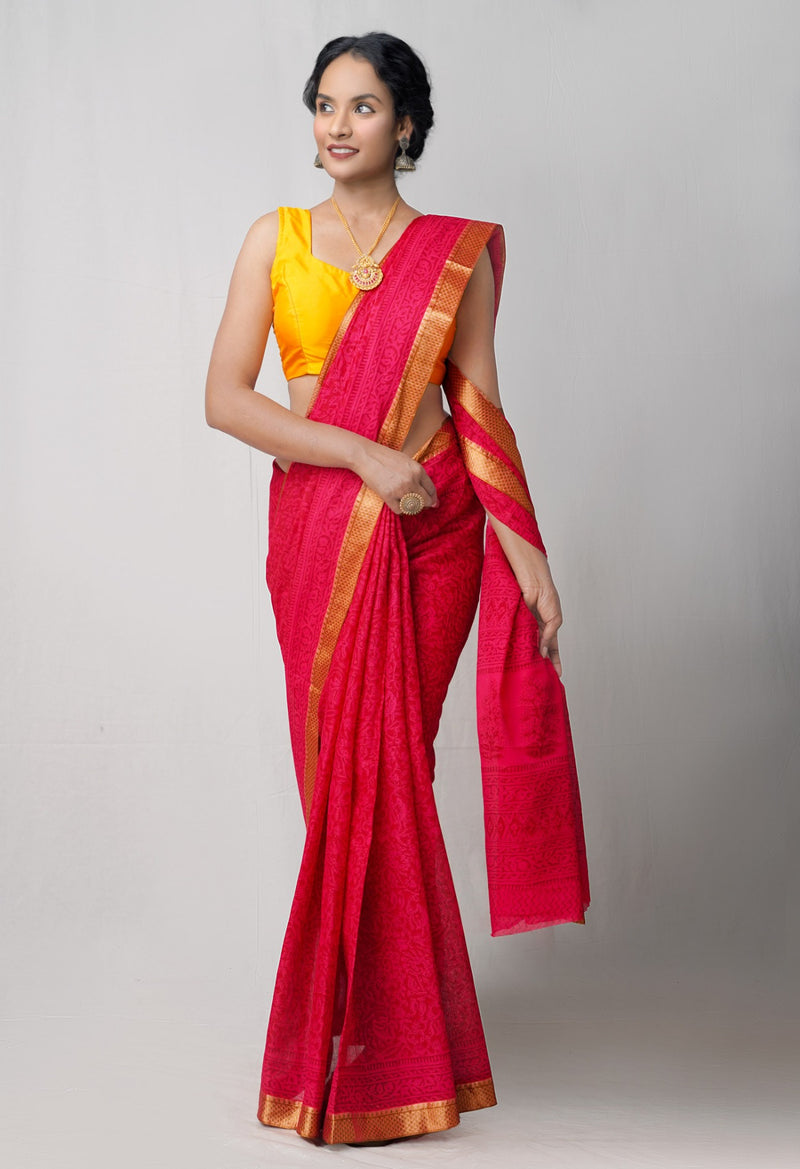 Pink  Mulmul Cotton Saree