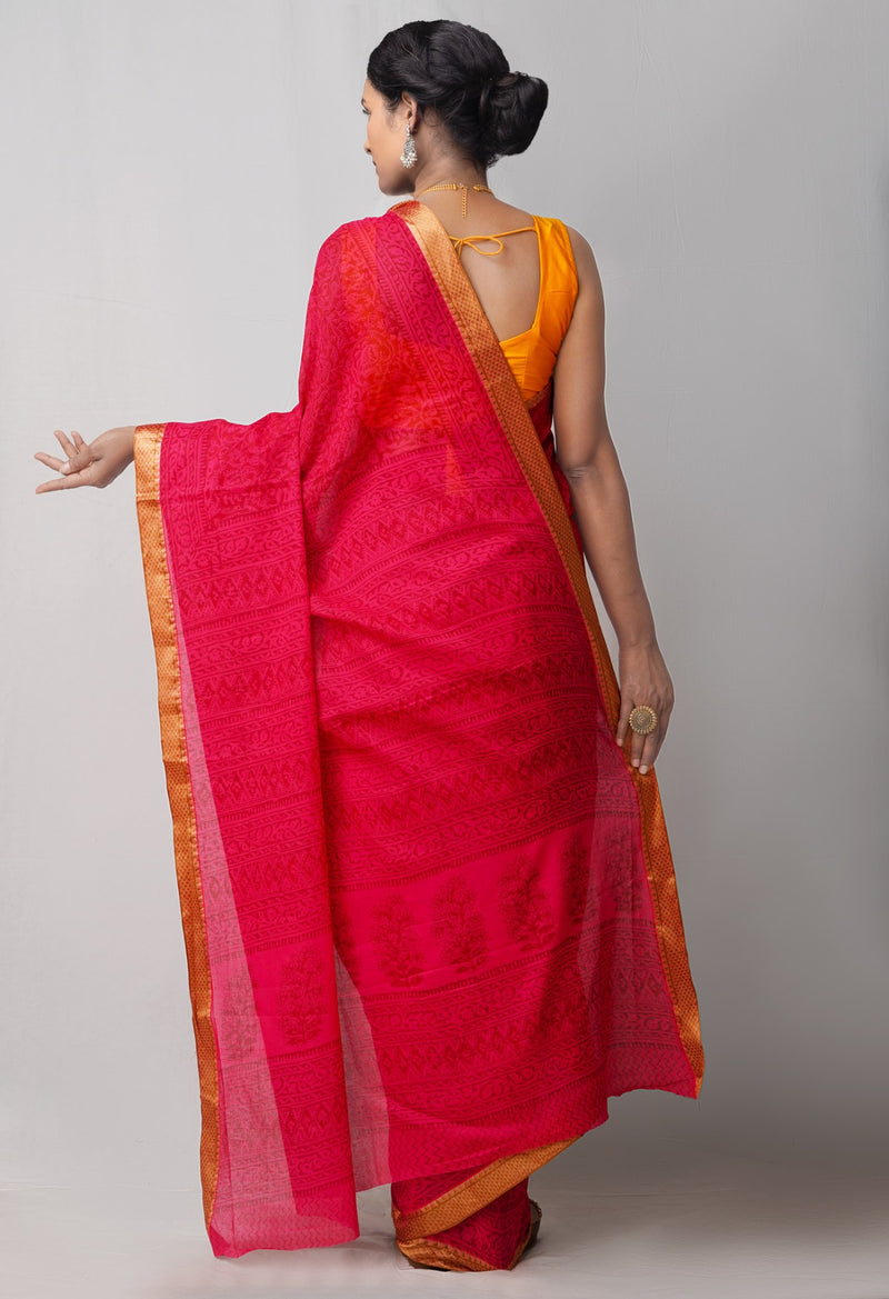 Online Shopping for Pink  Mulmul Cotton Saree with Hand Block Prints from Rajasthan at Unnatisilks.comIndia
