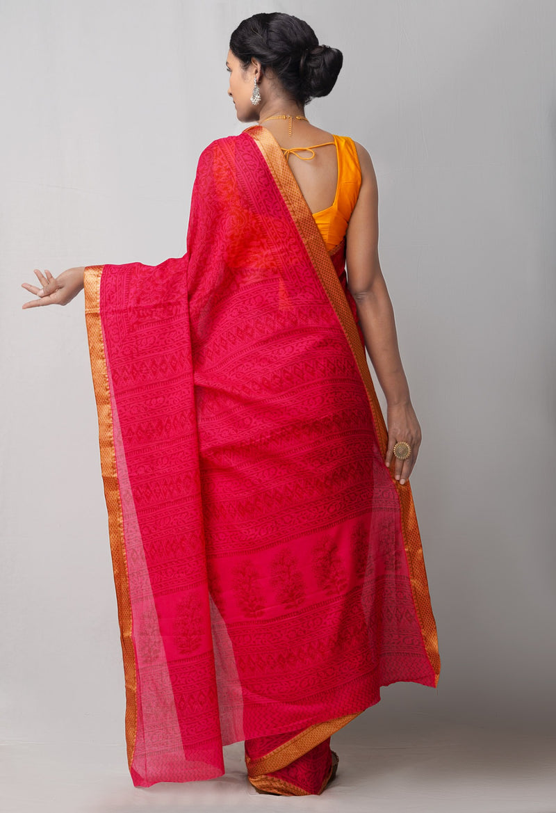 Online Shopping for Pink  Mulmul Cotton Saree with Hand Block Prints from Rajasthan at Unnatisilks.comIndia
