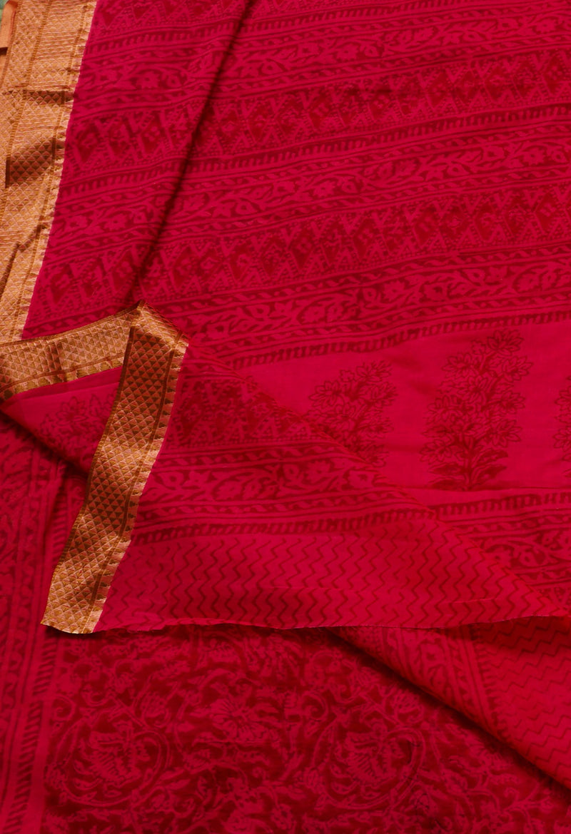 Online Shopping for Pink  Mulmul Cotton Saree with Hand Block Prints from Rajasthan at Unnatisilks.comIndia
