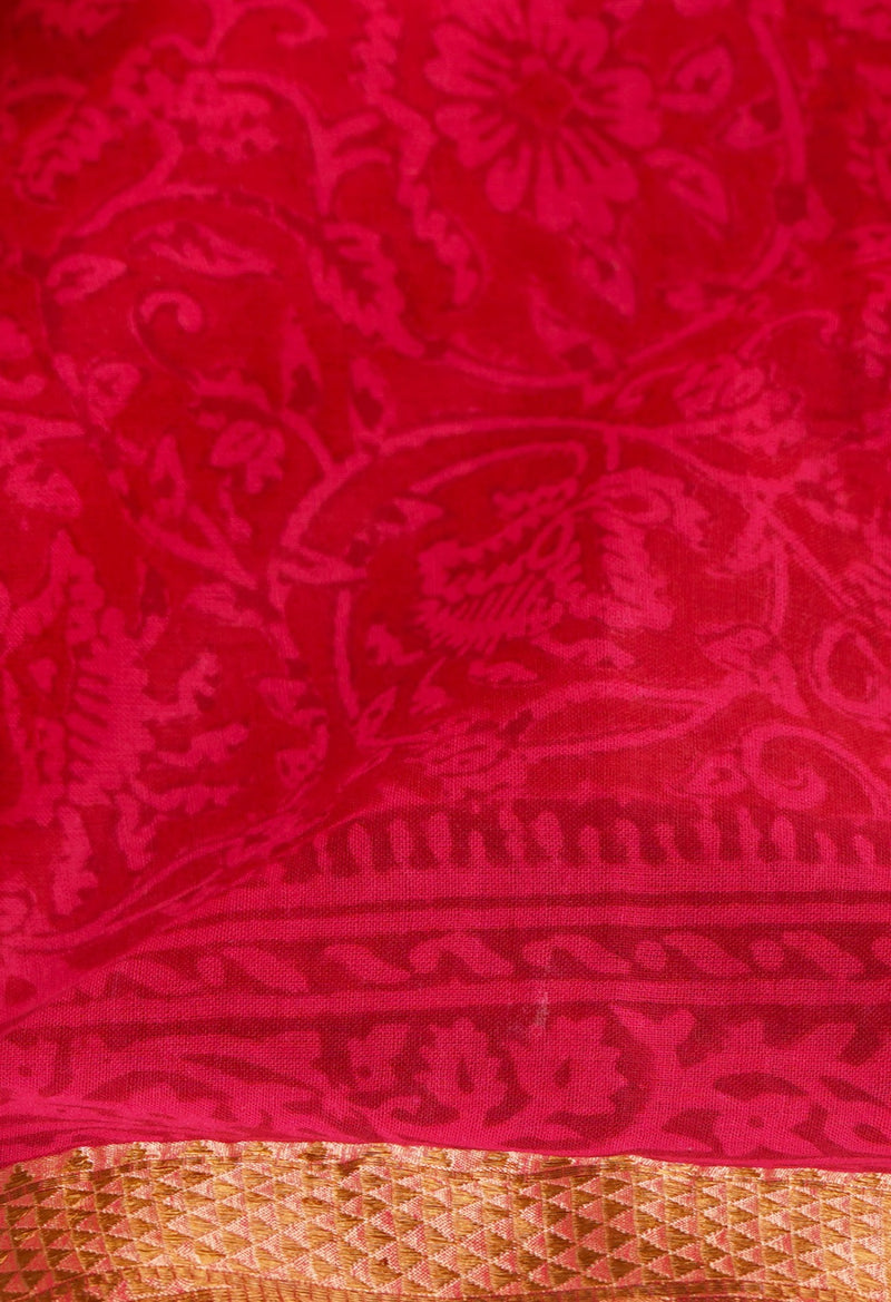 Pink  Mulmul Cotton Saree