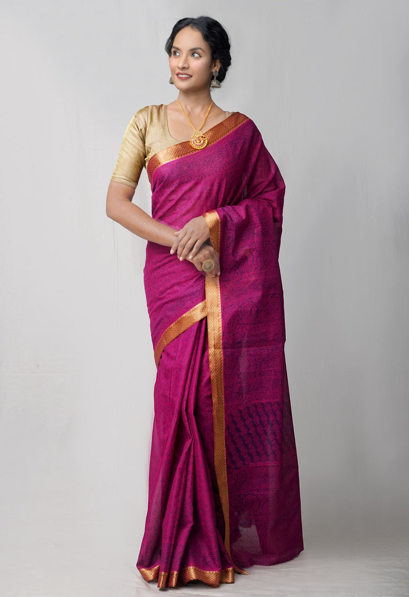 Online Shopping for Pink  Mulmul Cotton Saree with Hand Block Prints from Rajasthan at Unnatisilks.comIndia
