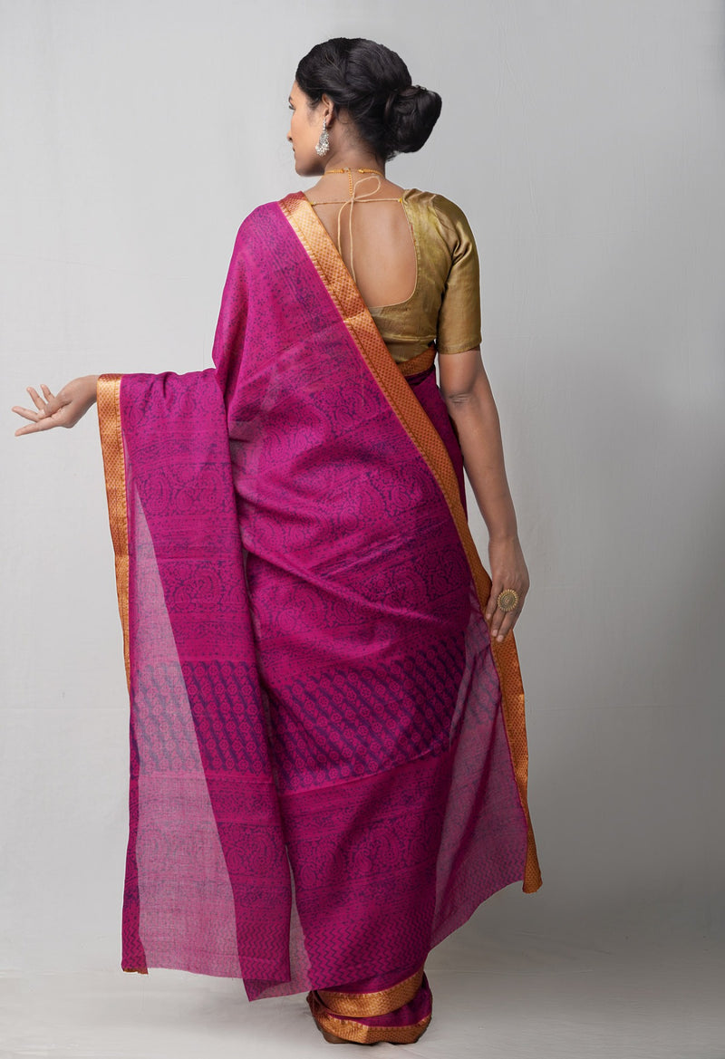 Online Shopping for Pink  Mulmul Cotton Saree with Hand Block Prints from Rajasthan at Unnatisilks.comIndia
