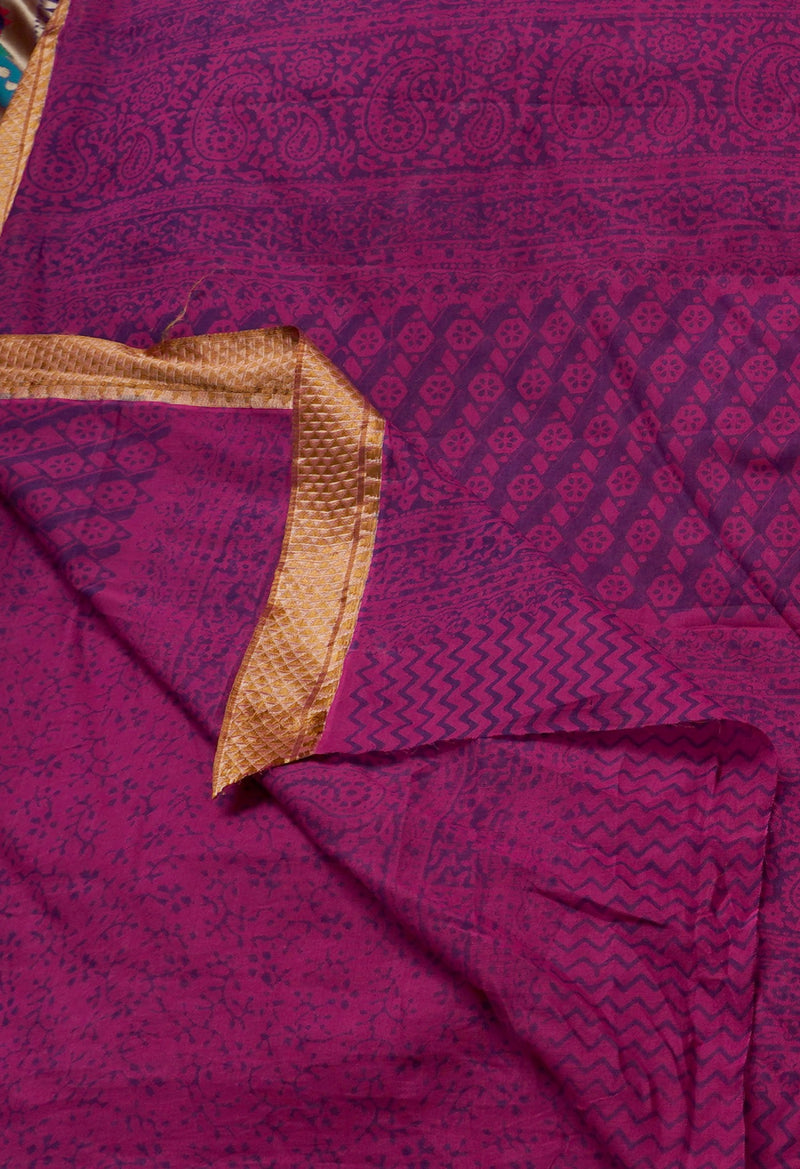 Pink  Mulmul Cotton Saree