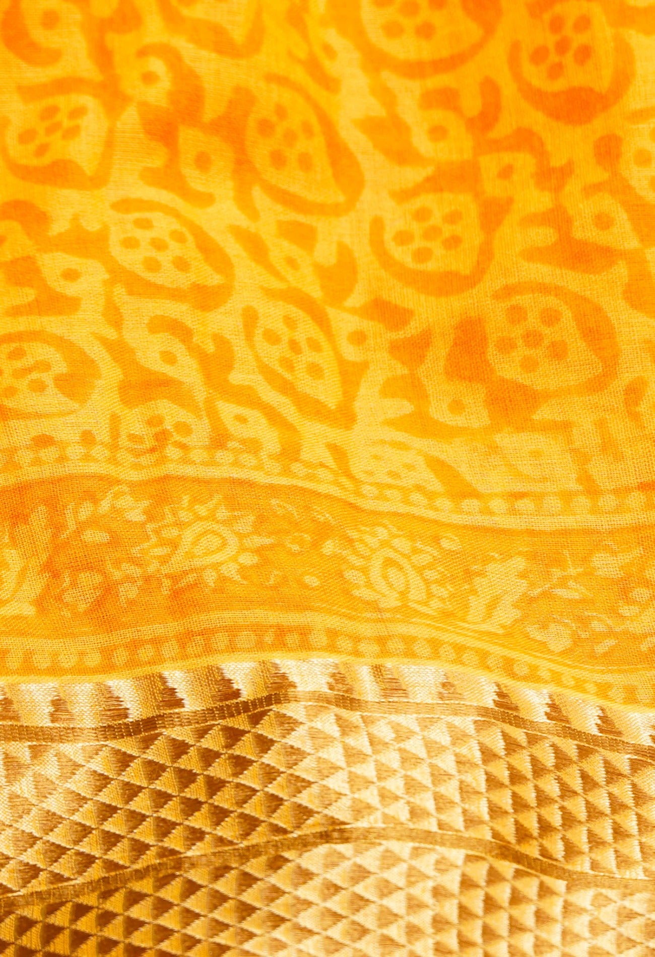 Yellow  Mulmul Cotton Saree