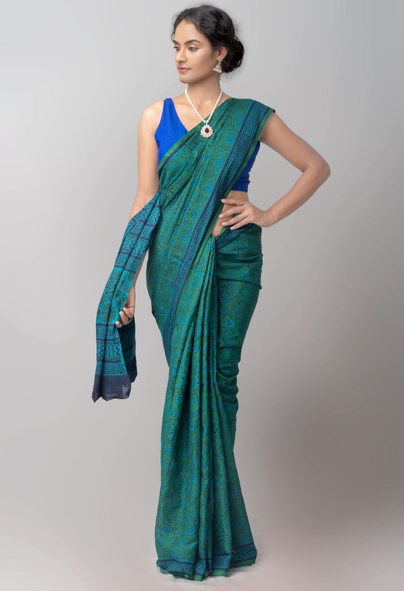 Green Pure Mulmul Cotton Saree