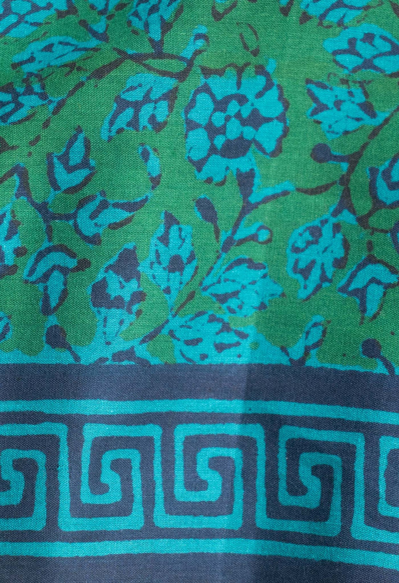 Online Shopping for Green Pure Mulmul Cotton Saree with Hand Block Prints from Rajasthan at Unnatisilks.com India
