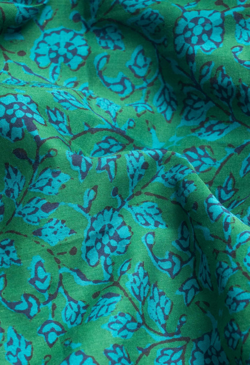 Online Shopping for Green Pure Mulmul Cotton Saree with Hand Block Prints from Rajasthan at Unnatisilks.com India
