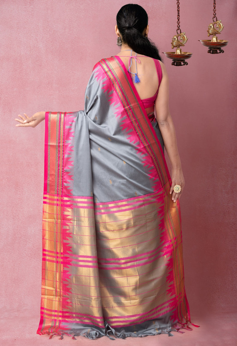 Online Shopping for Gery Banarasi Silk Saree with Banarasi /Brocade from Uttar Pradesh at Unnatisilks.com India
