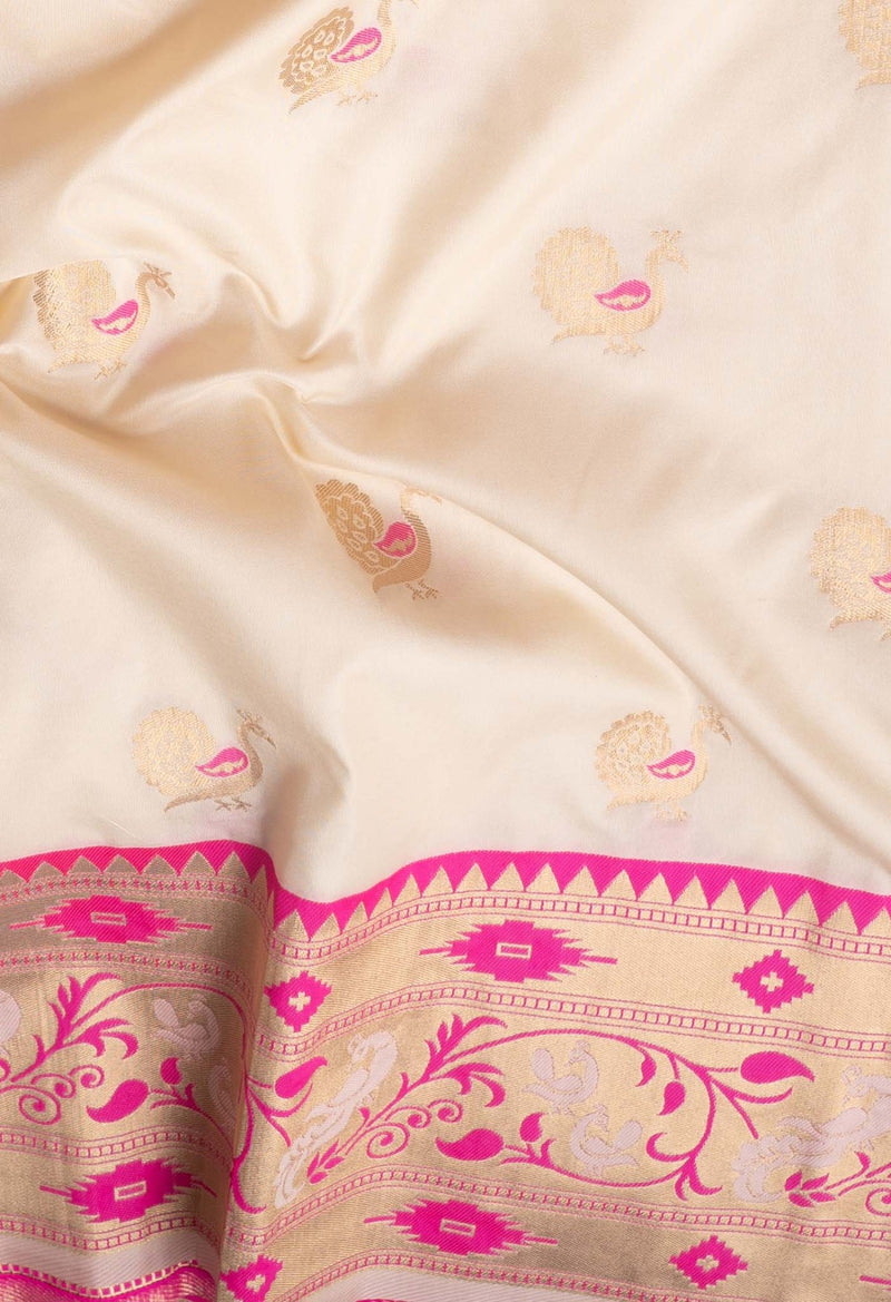 Online Shopping for Cream  Banarasi Silk Saree with Banarasi /Brocade from Uttar Pradesh at Unnatisilks.com India