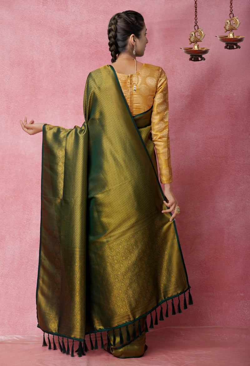 Online Shopping for Green  Banarasi Silk Saree with Banarasi /Brocade from Uttar Pradesh at Unnatisilks.com India
