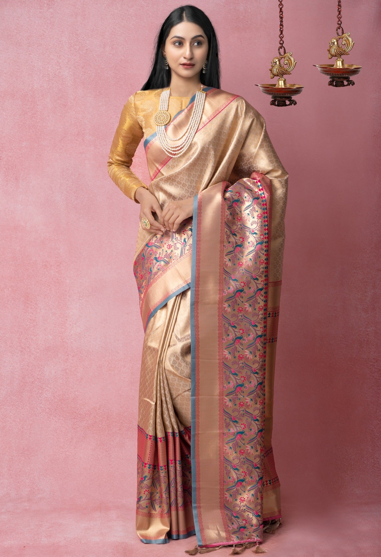 Cream  Banarasi Silk Saree