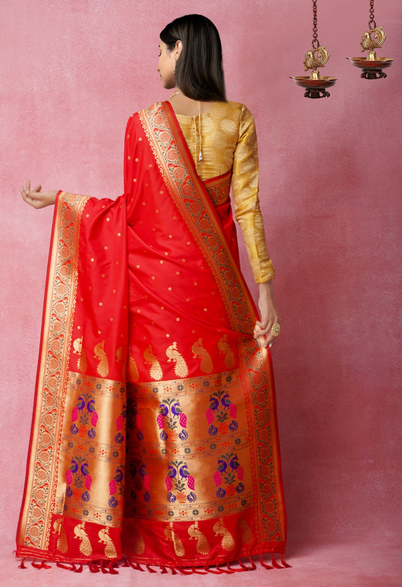 Online Shopping for Red  Banarasi Silk Saree with Banarasi /Brocade from Uttar Pradesh at Unnatisilks.com India
