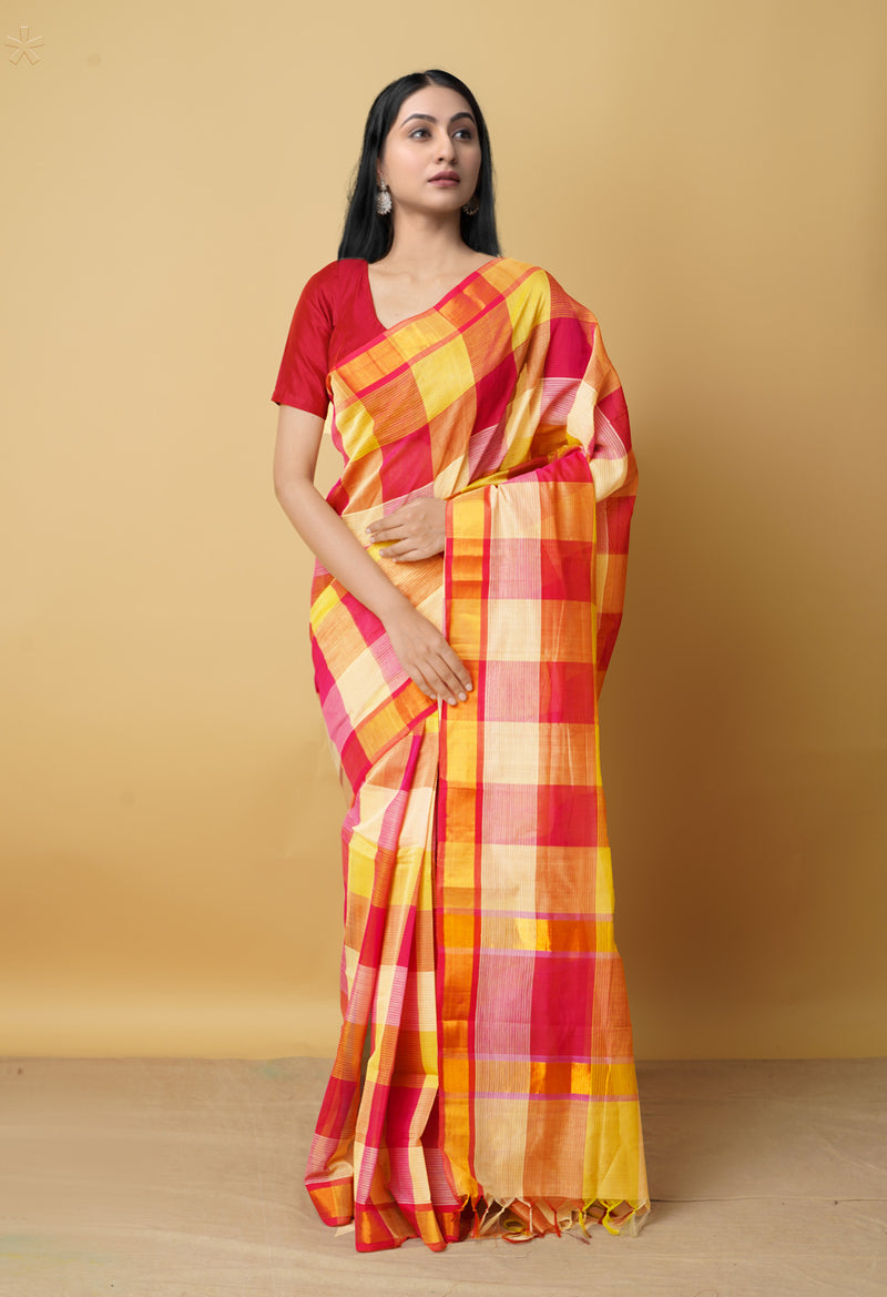 Multi Pure Handloom Mangalgiri Mercerized Cotton Saree-UNM66214