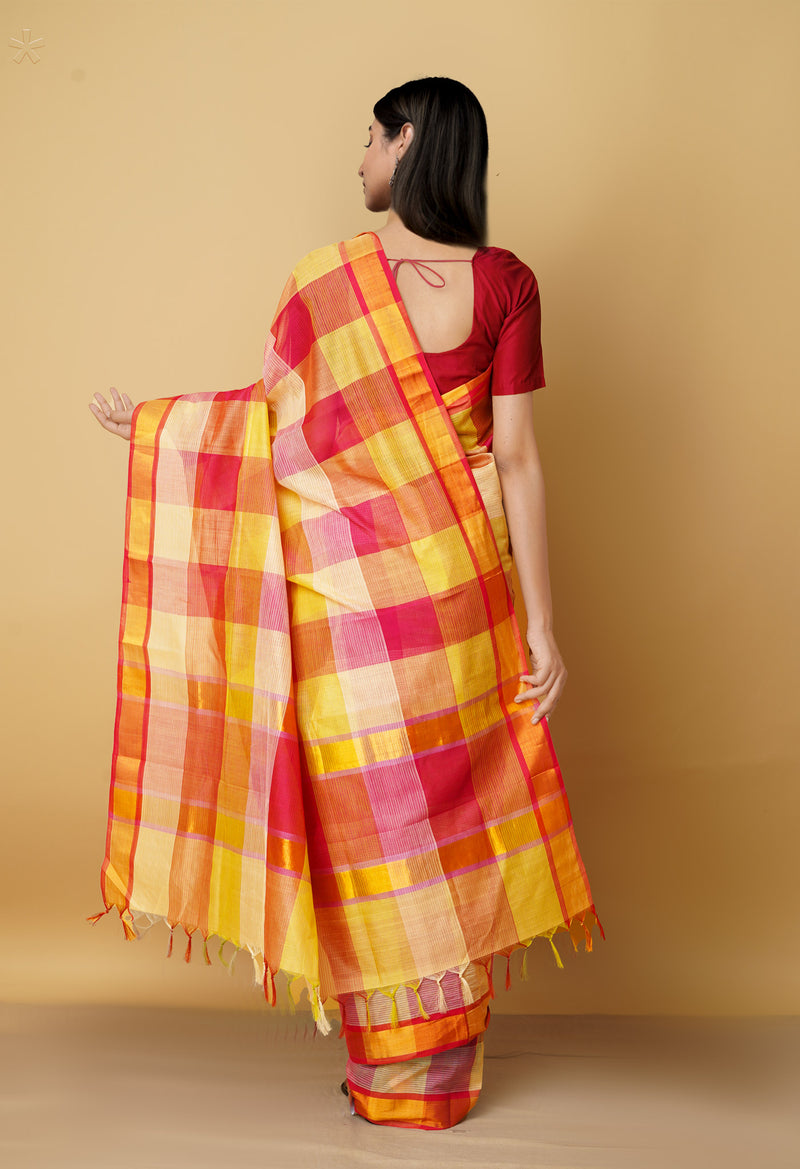 Multi Pure Handloom Mangalgiri Mercerized Cotton Saree-UNM66214