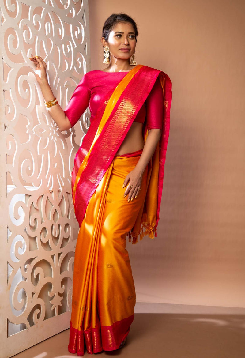 Yellow  Banarasi Silk Saree