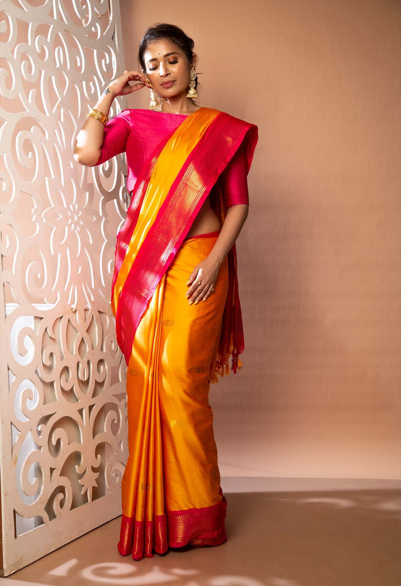 Yellow  Banarasi Silk Saree