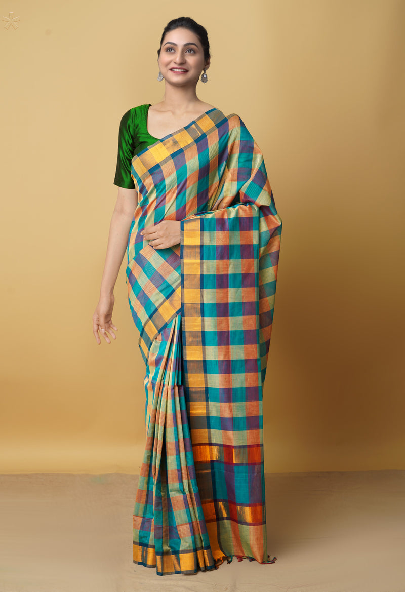 Multi Pure Handloom Mangalgiri Mercerized Cotton Saree-UNM66220