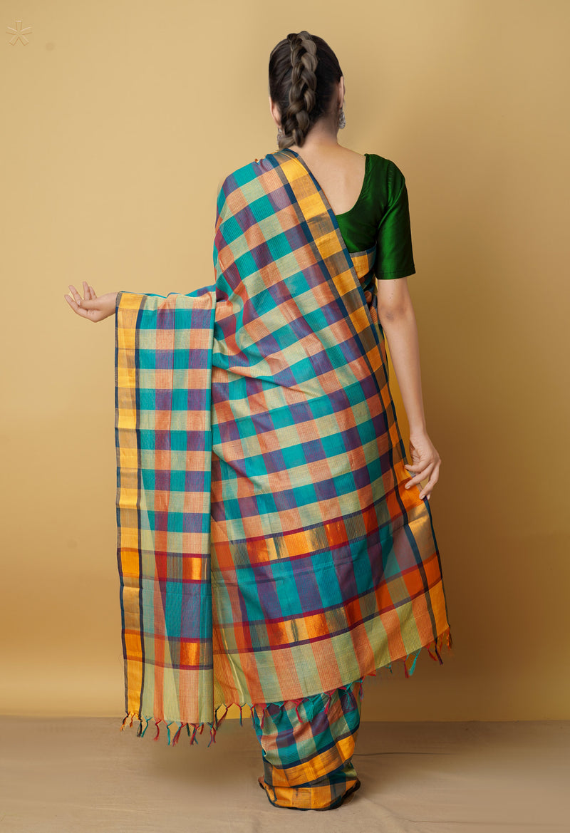 Multi Pure Handloom Mangalgiri Mercerized Cotton Saree-UNM66220