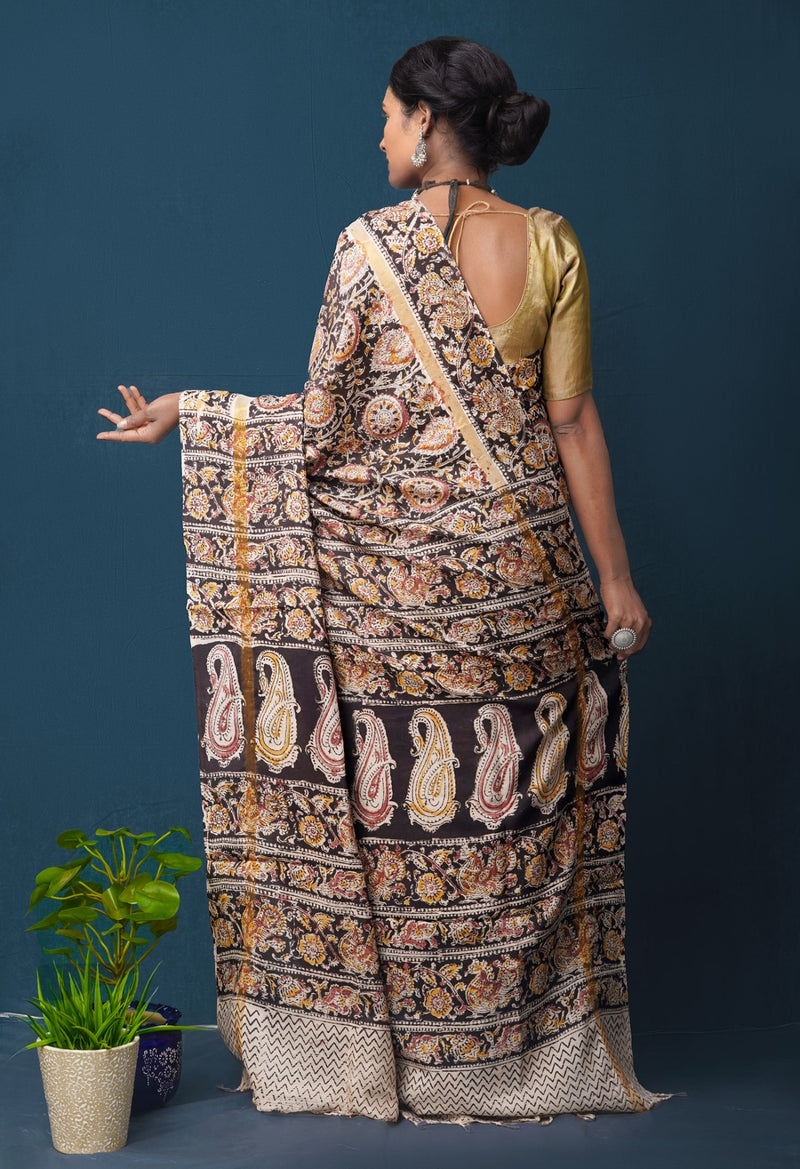 Online Shopping for Multi Pure  Kalamkari Block printed Silk Saree with Hand Block Prints from Andhra Pradesh at Unnatisilks.com India
