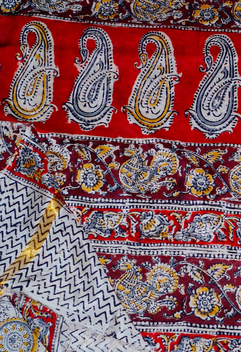 Multi Pure  Kalamkari Block printed Silk Saree