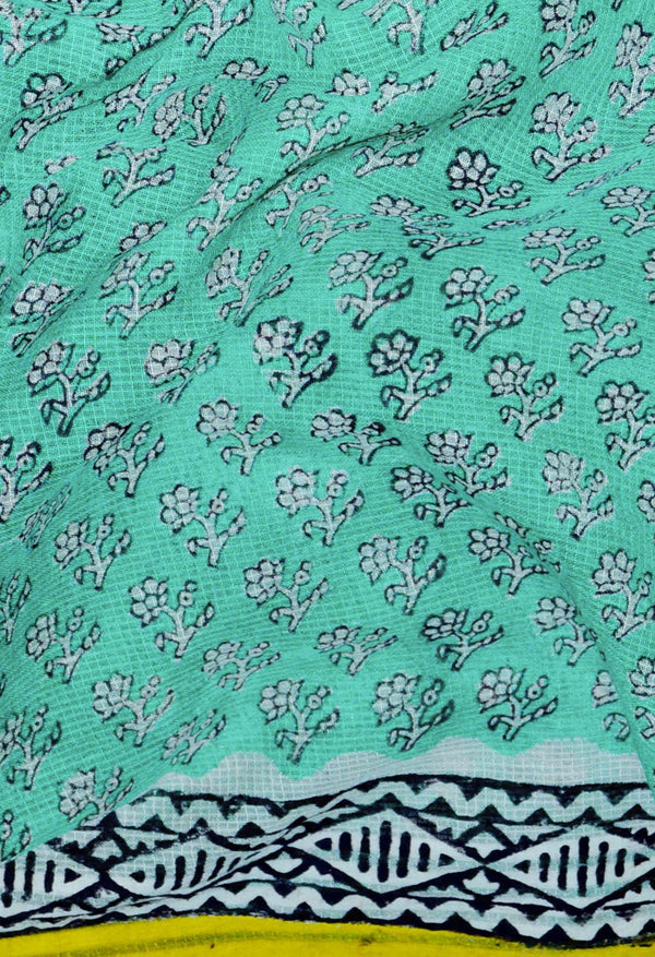 Online Shopping for Green  Pure Bagru Mulmul Cotton Saree with Hand Block Prints from Andhra Pradesh at Unnatisilks.com India
