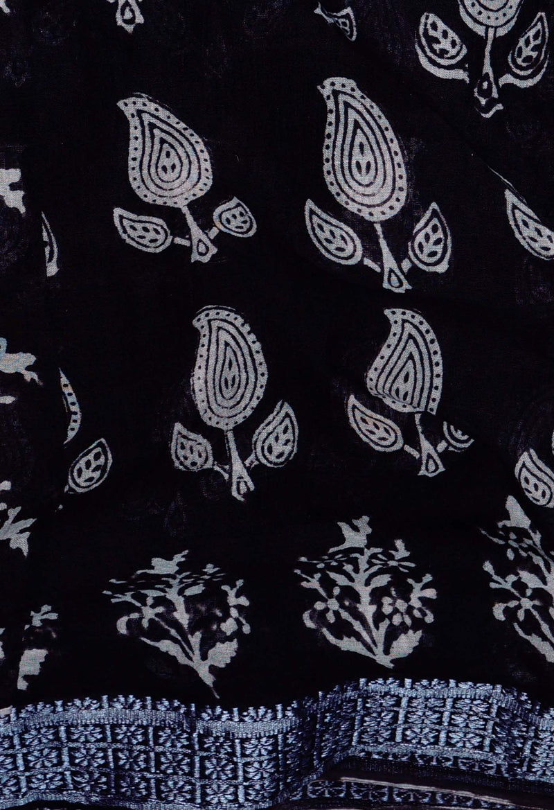 Online Shopping for Black Pure Bagru Mulmul Cotton Saree with Hand Block Prints from Andhra Pradesh at Unnatisilks.com India
