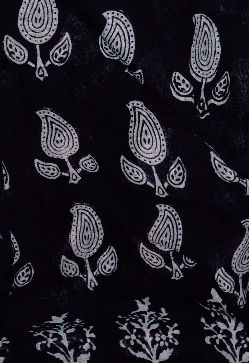 Online Shopping for Black Pure Bagru Mulmul Cotton Saree with Hand Block Prints from Andhra Pradesh at Unnatisilks.com India

